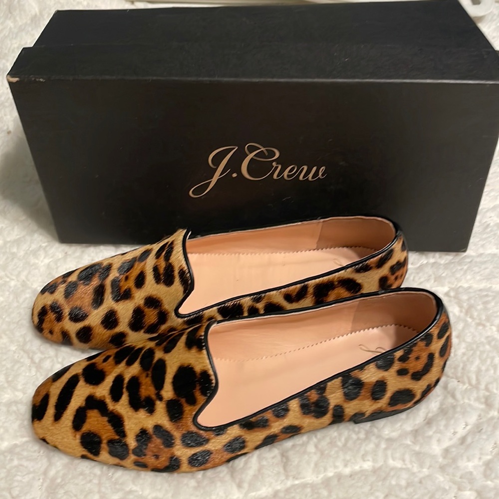 J. Crew Smoking slipper in hair calf. Color rich mahogany. Retail $198.00